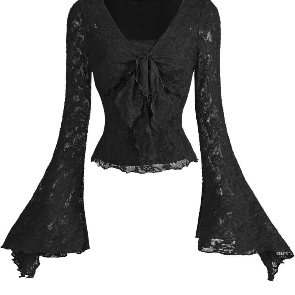 Elegant Black Lace Bell Sleeve Top